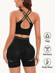 Solid Yoga Suits Backless Crop Top & Butt Lifting Shorts