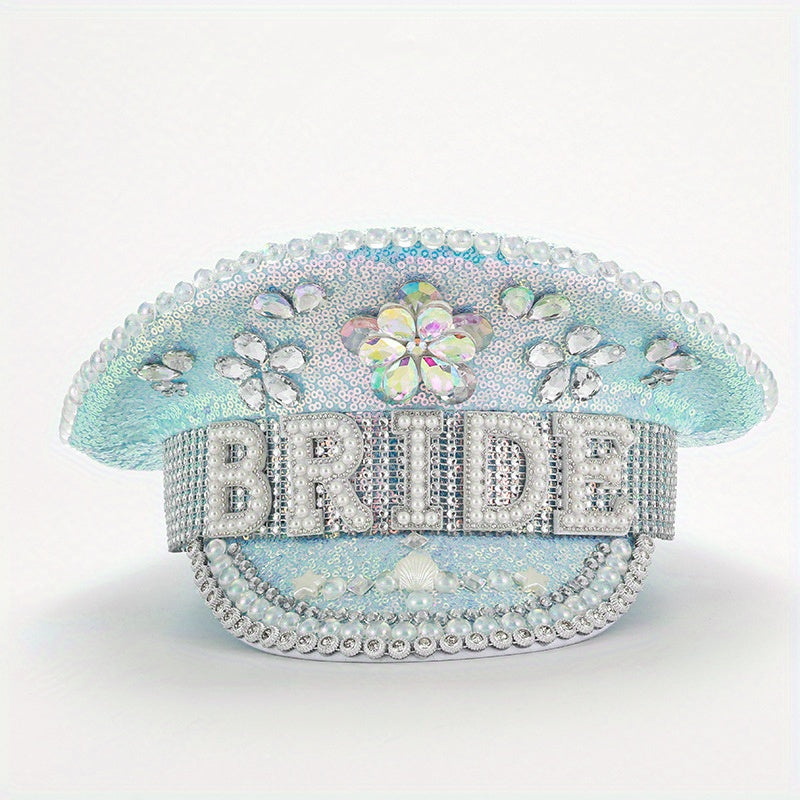 Faux Pearl Bride Hat Sequin Rhinestone Bachelorette Party Captain Caps