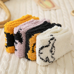 Pumpkin & Bat Print Socks & Funny Halloween Fuzzy Socks Women's