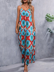Geometric Print Wide Leg Spaghetti Jumpsuit Backless