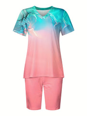 Spring & Summer 2pc Set V Neck Tee & Slim Shorts Outfit