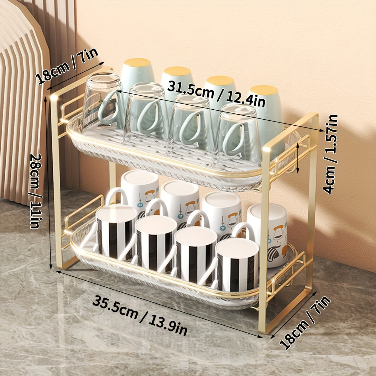 Plastic Double Layer Storage Rack for Kitchen Desktop Water Cup Food Seasoning