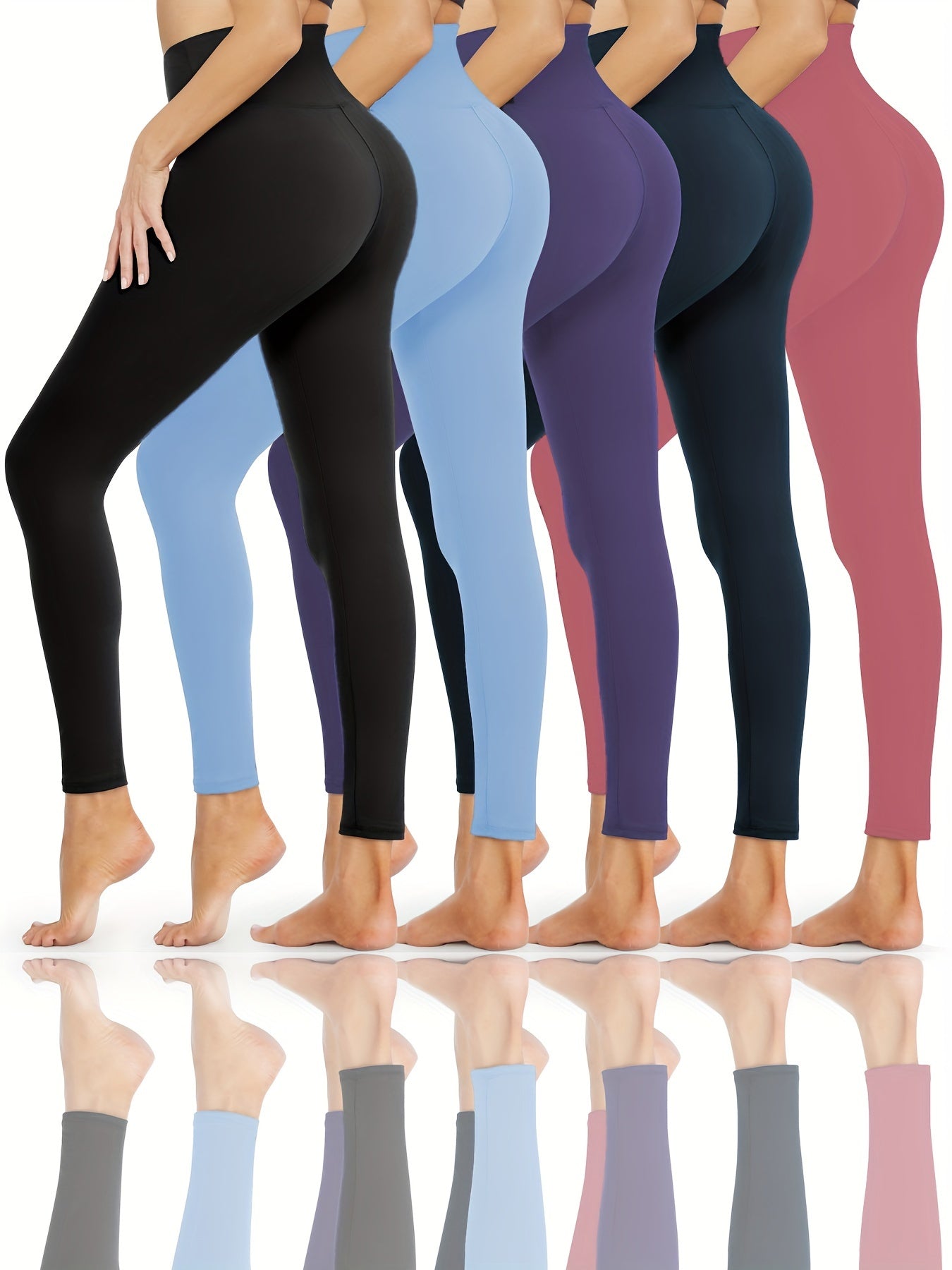 5Pcs Solid Yoga Leggings High Waist Tummy Control Stretchy Yoga Pants