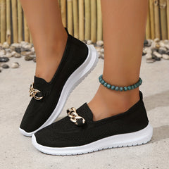 Metallic Chain Slip-On Round Toe Flat Shoes Low Flying Woven Comfy