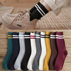 10 Pairs Striped Crew Socks Comfortable & Breathable Women's Mid Tube Stockings