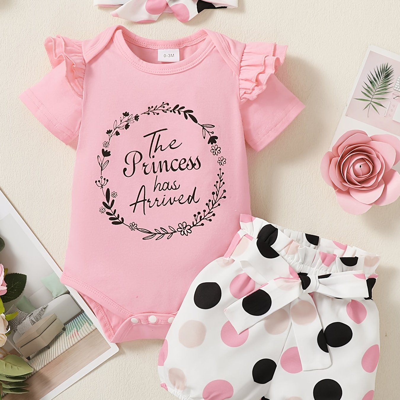 Newborn Infant Letter Bodysuit & Polka Dot Shorts Set