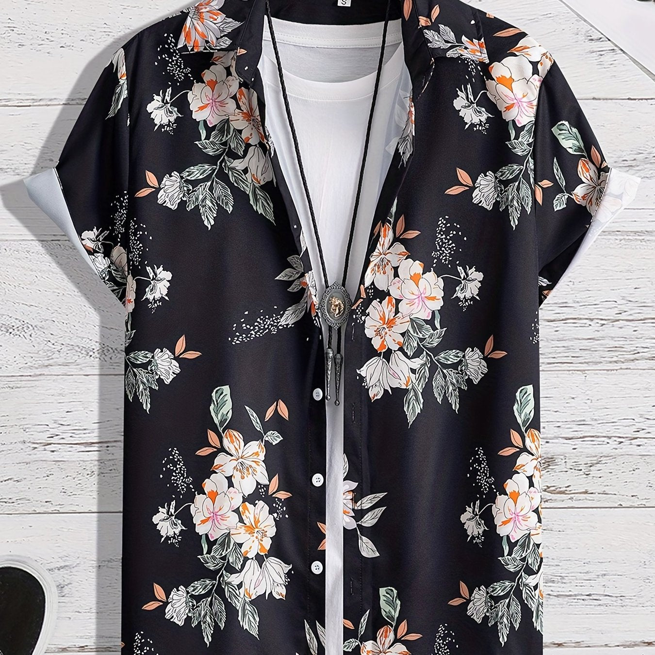 Hawaiian Flower Print Men's Casual Short Sleeve Shirt
