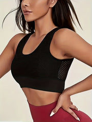 Hollow Fishnet Sports Bra High Impact Push Up Running Yoga Bra