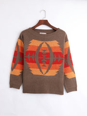 Women's Block Crew Neck Sweater Casual Long Sleeve Knit Sweater