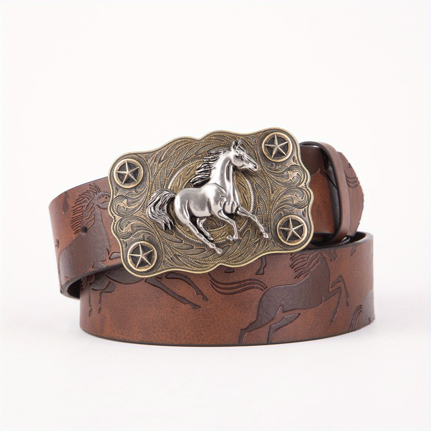 Flying Horse Print Western Large Board Buckle Belt