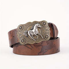 Flying Horse Print Western Large Board Buckle Belt