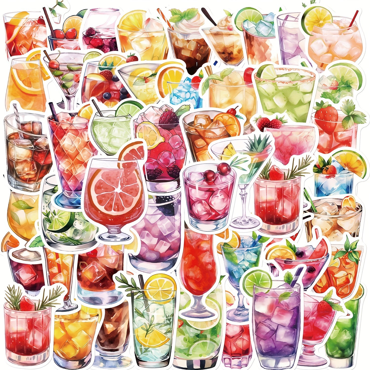 50pcs Watercolor Drink Series Graffiti Stickers Desktop Water Cup Decoration