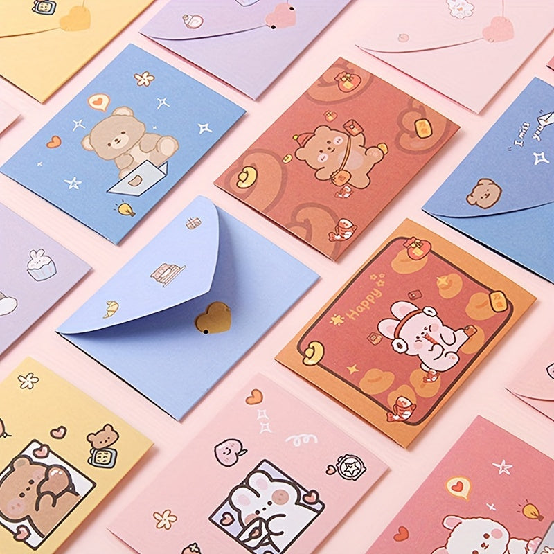 10pcs Cartoon Greeting Card Envelope DIY Message Small Card Birthday Postcard