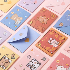 10pcs Cartoon Greeting Card Envelope DIY Message Small Card Birthday Postcard