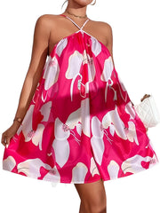 Floral Print Backless Dress Vacation Spaghetti Strap Mini Dress