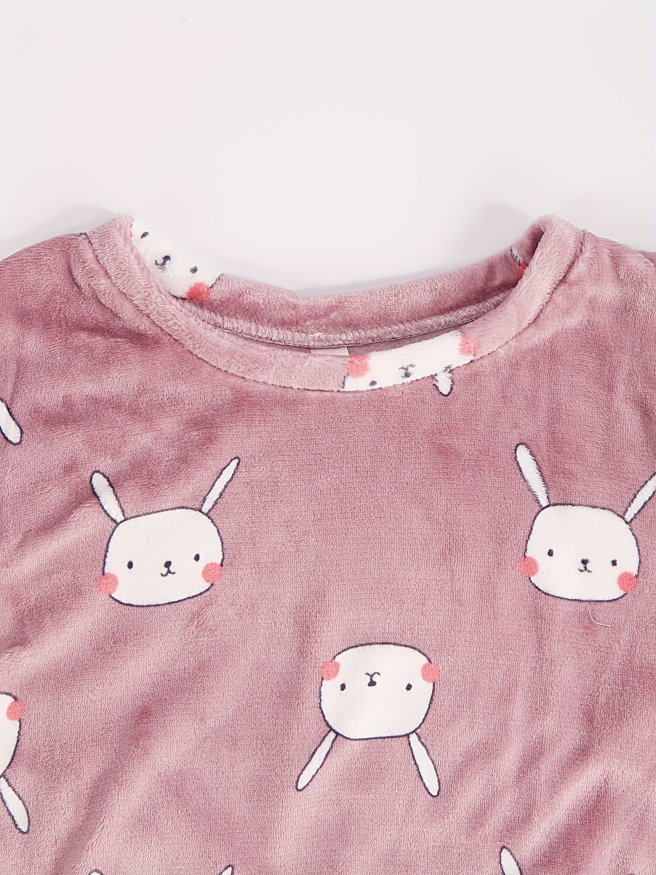 Bunny Pattern Plush Pajama Set Long Sleeve Top & Pants