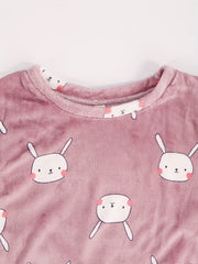 Bunny Pattern Plush Pajama Set Long Sleeve Top & Pants