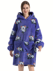 Women's Cartoon Koala Pattern Fleece Hooded Robe