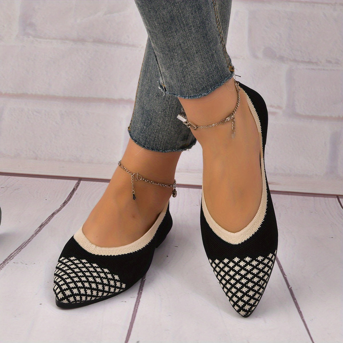 Plaid Canvas Ballet Shoes Pointed Toe Slip on Comfortable Spring Shoes