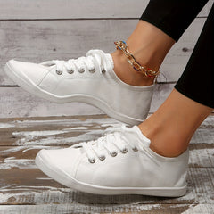 Women's Solid Canvas Shoes Casual Lace Up Flat Sneakers