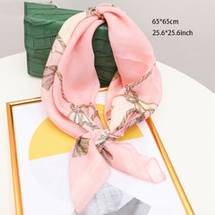 65cm Chiffon Scarf Print Thin Neckerchief Classic Travel Head Wrap Hair