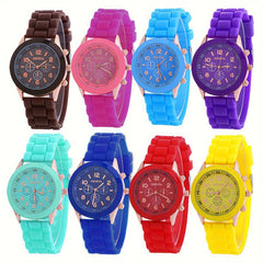 Quartz Watch with Triple Dial and Silicone Band
