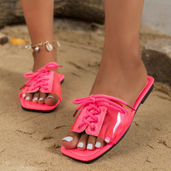Women's Lace Up Flat Slides Open Toe Sandals
