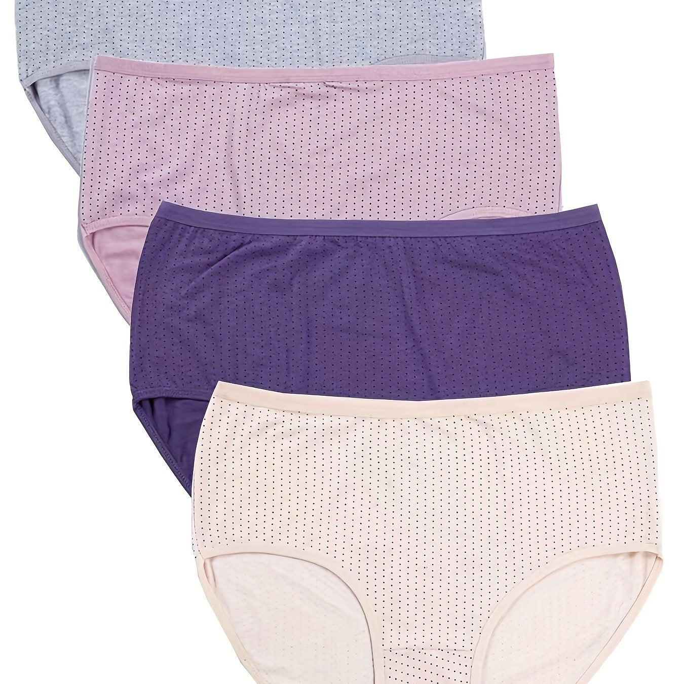4 Pack Plus Size Dot Print Underwear Set Women's High Stretch