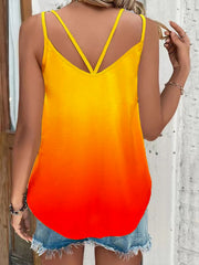 Gradient Cutout Straps Top Sleeveless Summer Casual Crew Neck