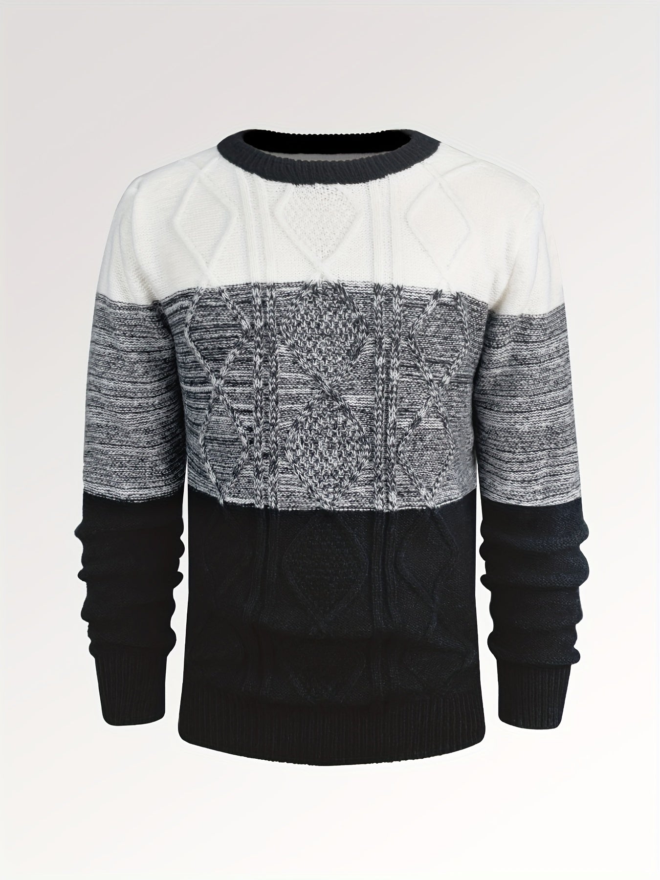 Argyle Block Sweater Men's Casual Warm Crew Neck Pullover For Fall Winter
