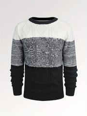 Argyle Block Sweater Men's Casual Warm Crew Neck Pullover For Fall Winter