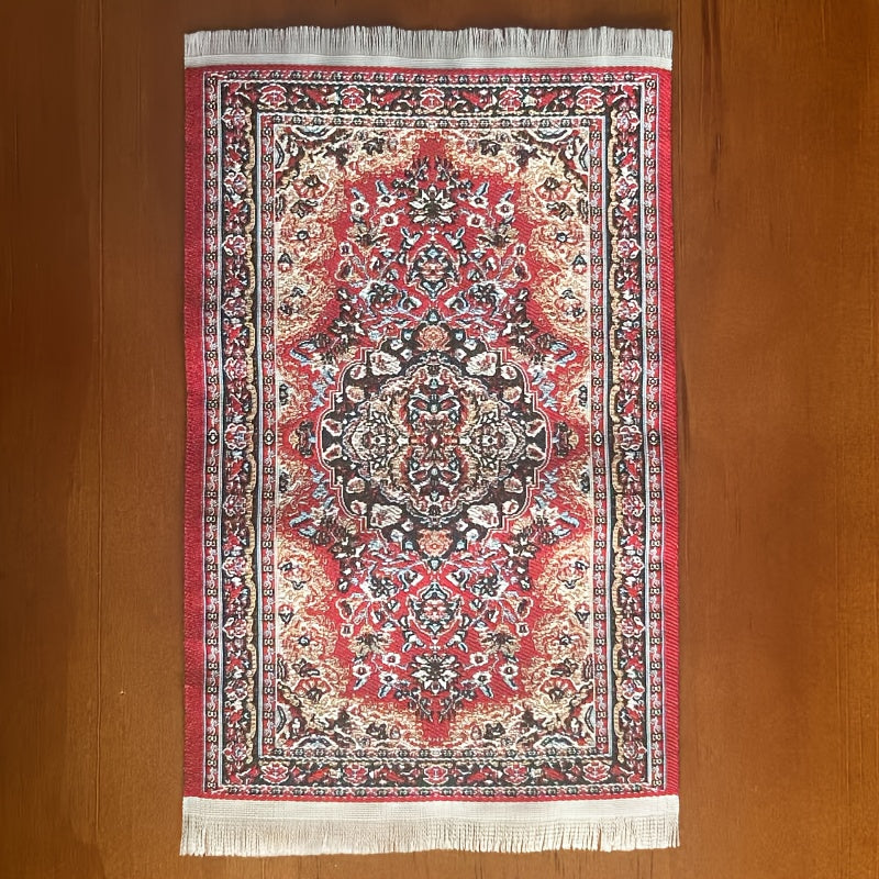 Renus Carpet 1:12 Scale Floral Pattern w/ Tassels Red & Beige Dollhouse