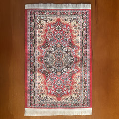 Renus Carpet 1:12 Scale Floral Pattern w/ Tassels Red & Beige Dollhouse