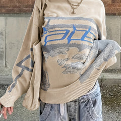 Y2K Sweater Women's Plus Graphic Print Knitted Long Sleeve