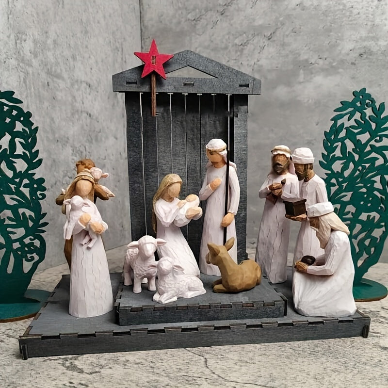 Nativity Figurine 10 Piece Set Hand Painted Nativity Figures Holiday Decor
