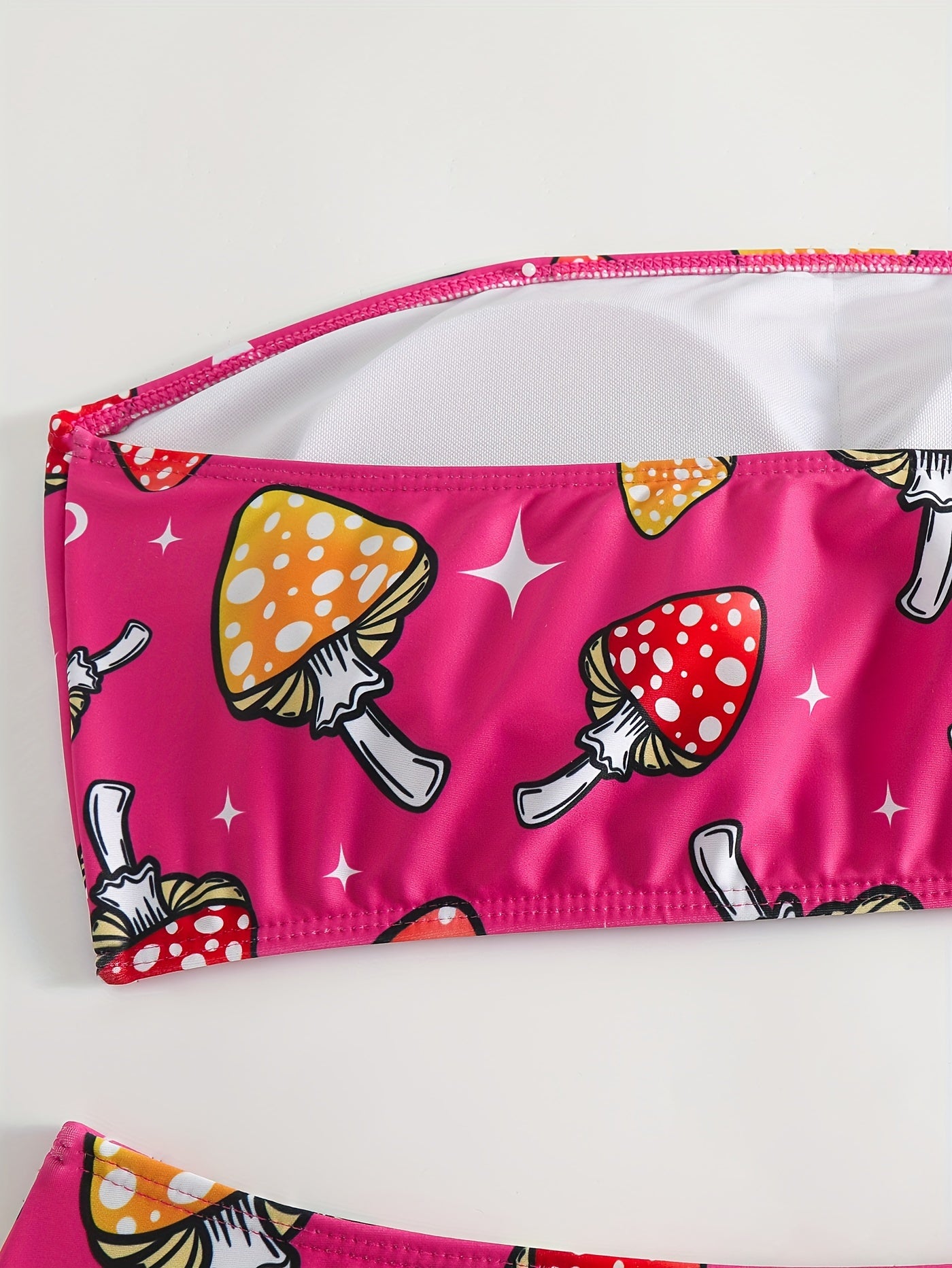 Mushroom Print Bikini Set Strapless Tube Bra & High Waisted Panty Swim