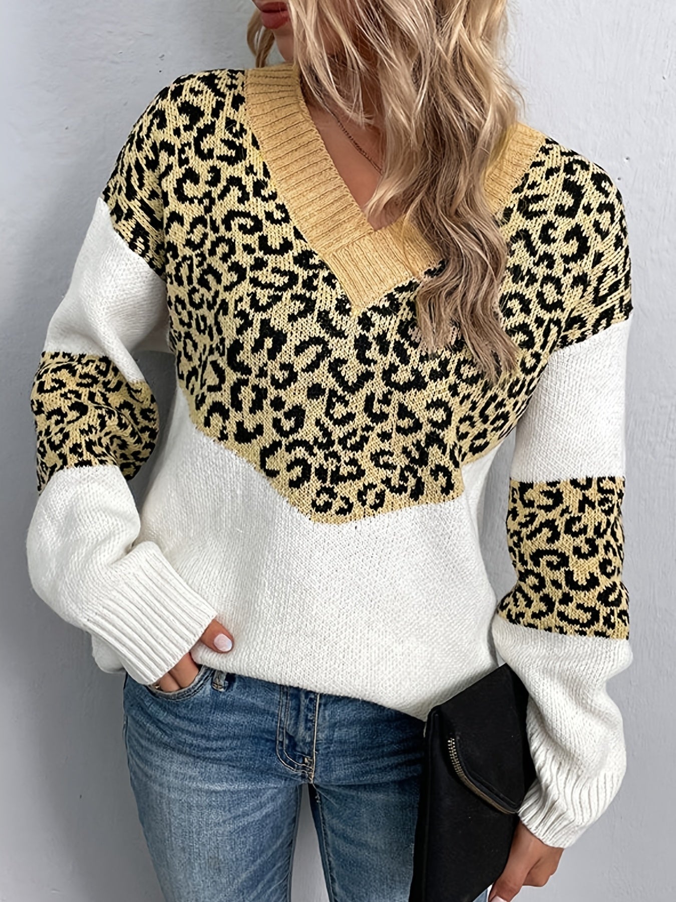 Leopard Print V Neck Sweater