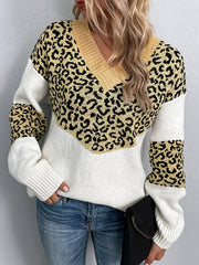 Leopard Print V Neck Sweater