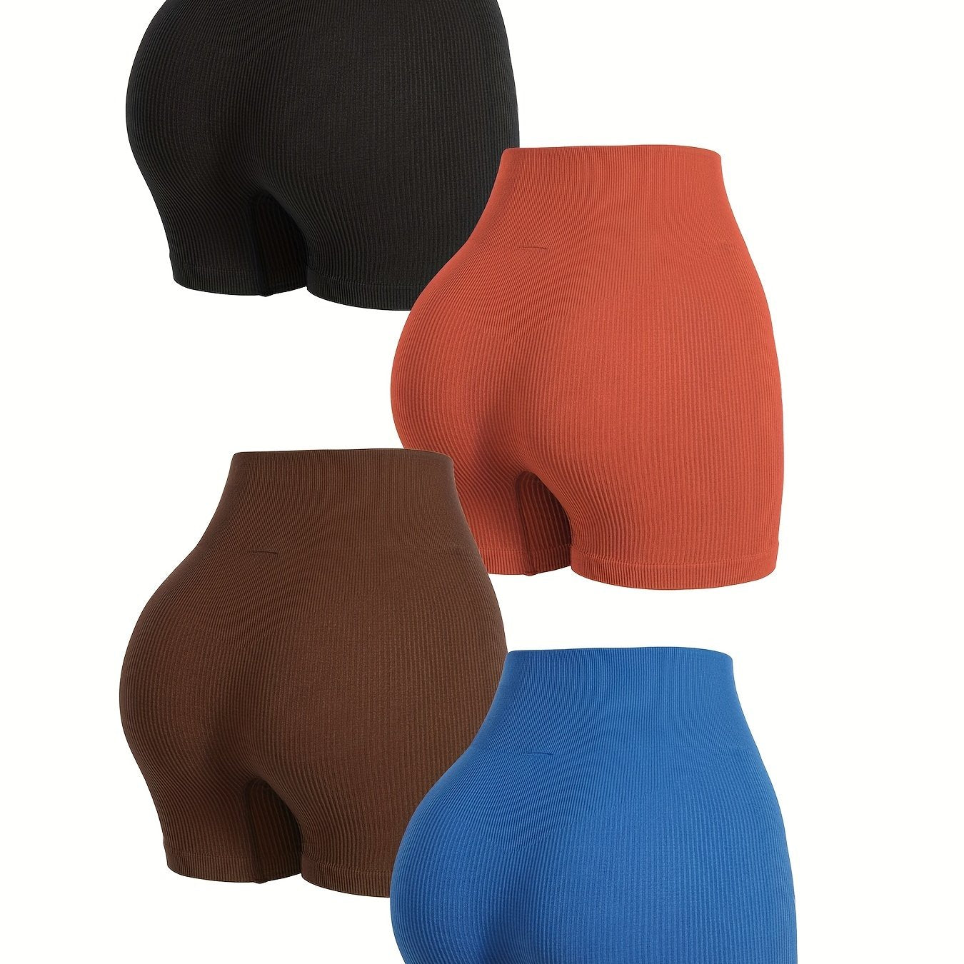 Ribbed Butt Lifting Biker Shorts High Waist 4pcs Set