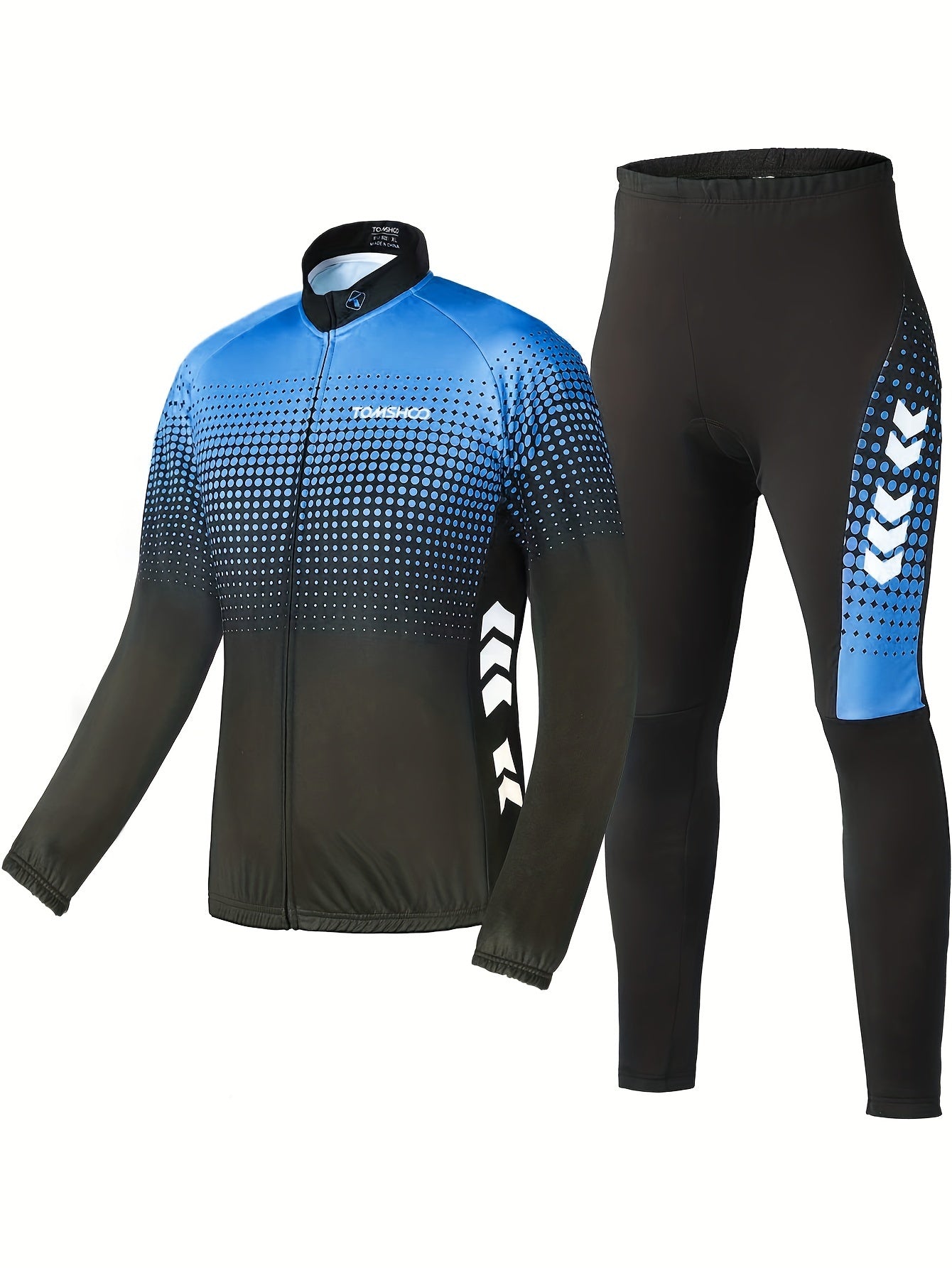 Men's Block Cycling Outfit Long Sleeve Zipper Mountain Road Bike Top & Leggings
