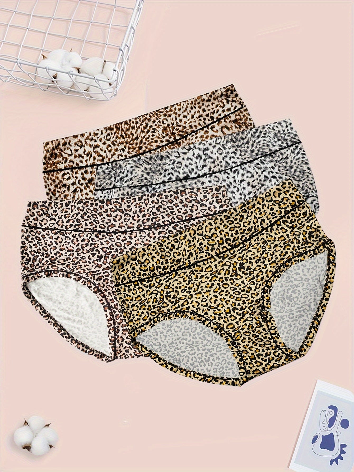 4 Pack Plus Size Leopard Print Soft Briefs Set