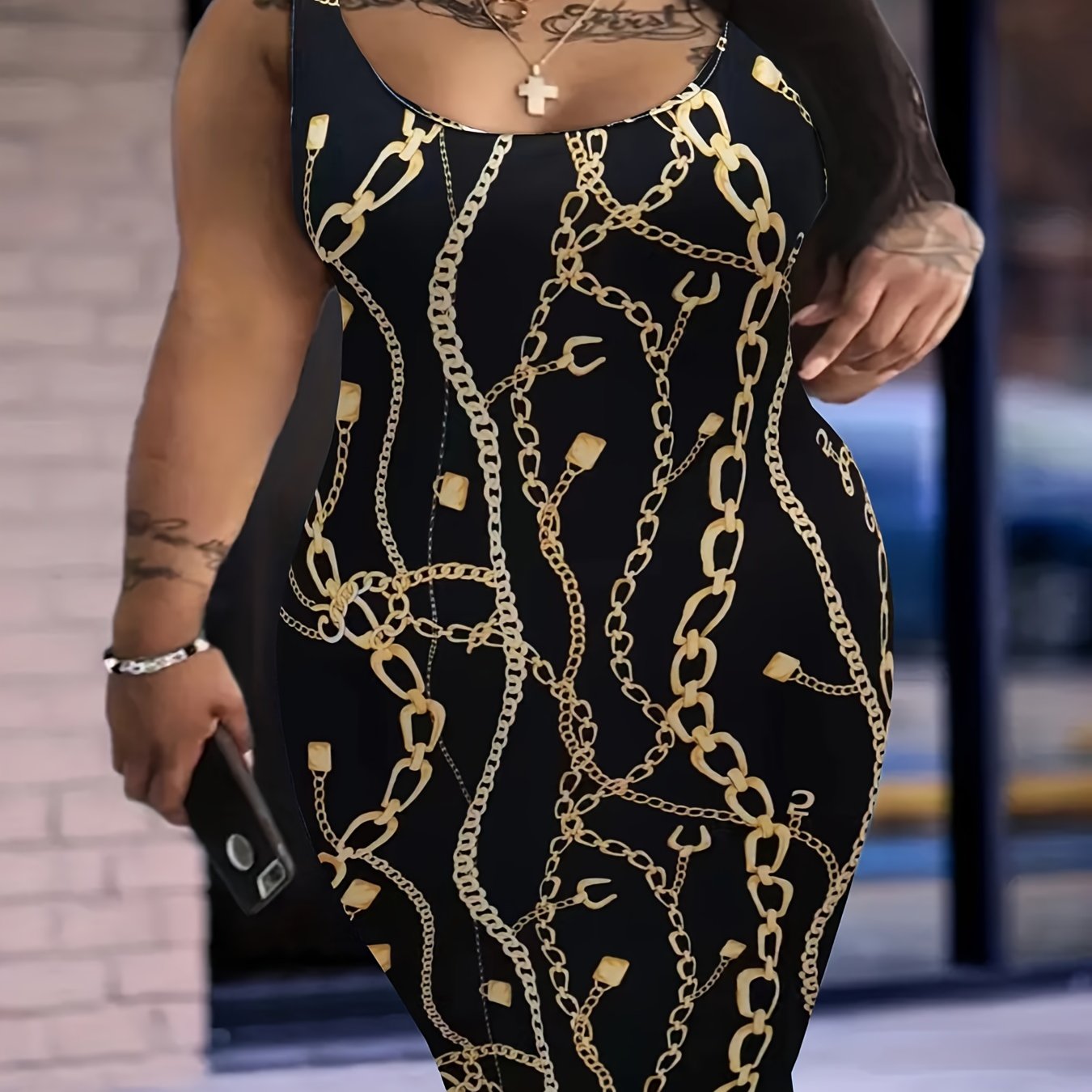Chain Print Scoop Neck Tank Dress