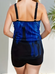 Colorblock Tankini Set with Square Neck Top & Shorts