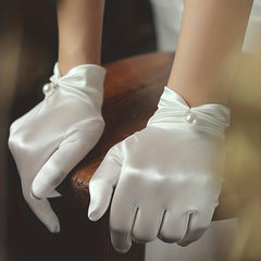 Satin Short Gloves Faux Pearl Prom Party Women's Accessories