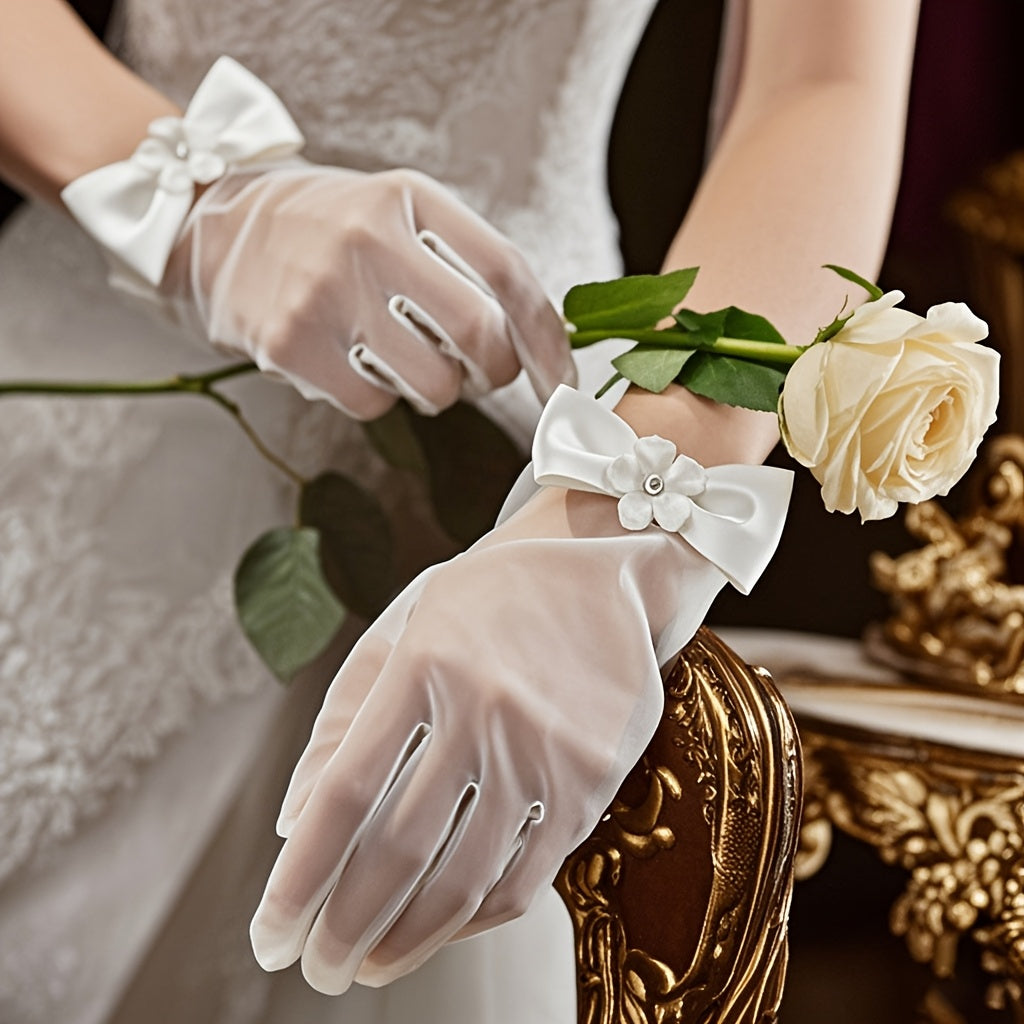 Romantic Bow Bridal Gloves for Wedding Ceremonies