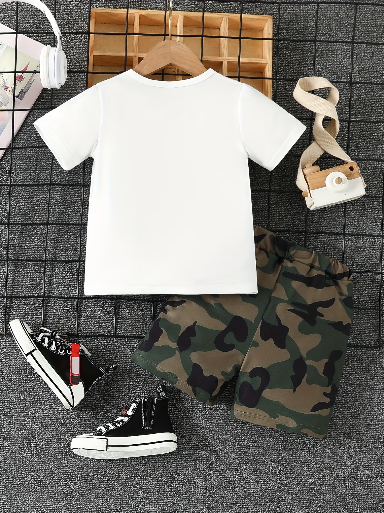 2pcs Boys Dad Fist Print Short Sleeve T shirt&Shorts Set Summer Clothing