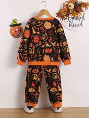 Boy's Witch Pumpkin Sweatshirt & Sweatpants Set