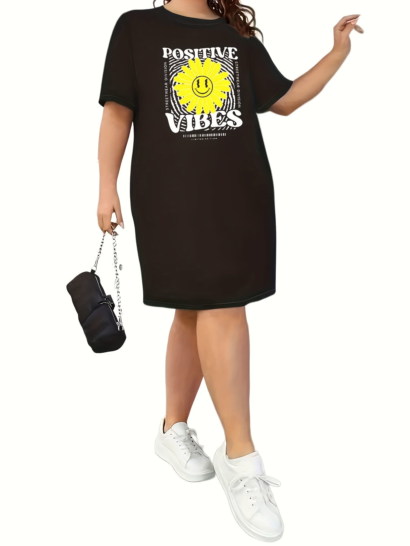 Sunflower & Letter Print Round Neck Sleep Tee Dress