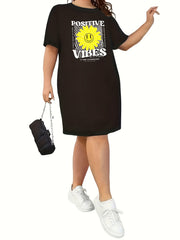 Sunflower & Letter Print Round Neck Sleep Tee Dress