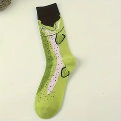 3 Pairs Men's Warm Funny Crew Socks with Animal Dinosaur Fruit Prints